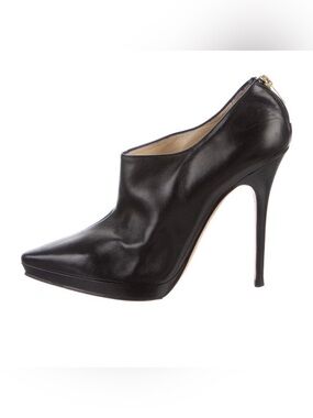 Jimmy Choo Black Leather Pointed Toe Stiletto Bootie